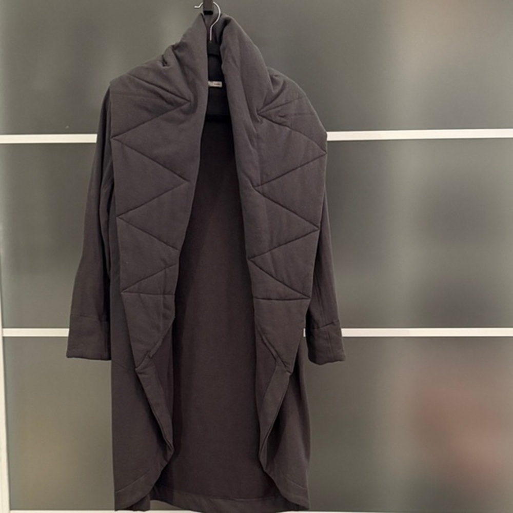 NEW YFB Dark Gray Quilted Open Front Comforter Sweatshirt Coat Cardigan S/M